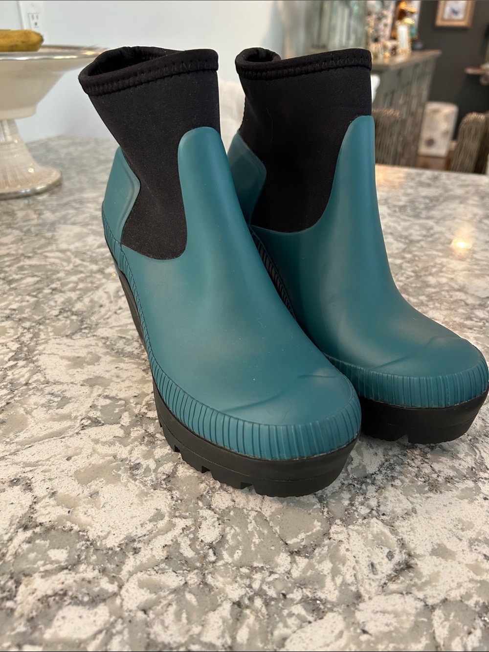Hunter Teal Neoprene-Trim Heeled Chelsea Boots - Picture 2 of 8